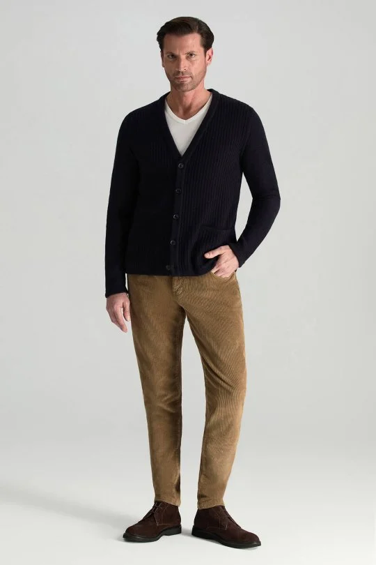 Hemington - Merino Yünü Şerit Desenli Lacivert Triko Hırka (4)