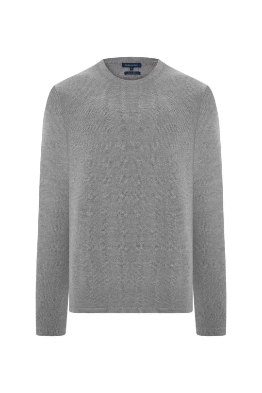 Hemington - Merino Yünü Şerit Detaylı Bisiklet Yaka Açık Gri Triko Kazak (6)