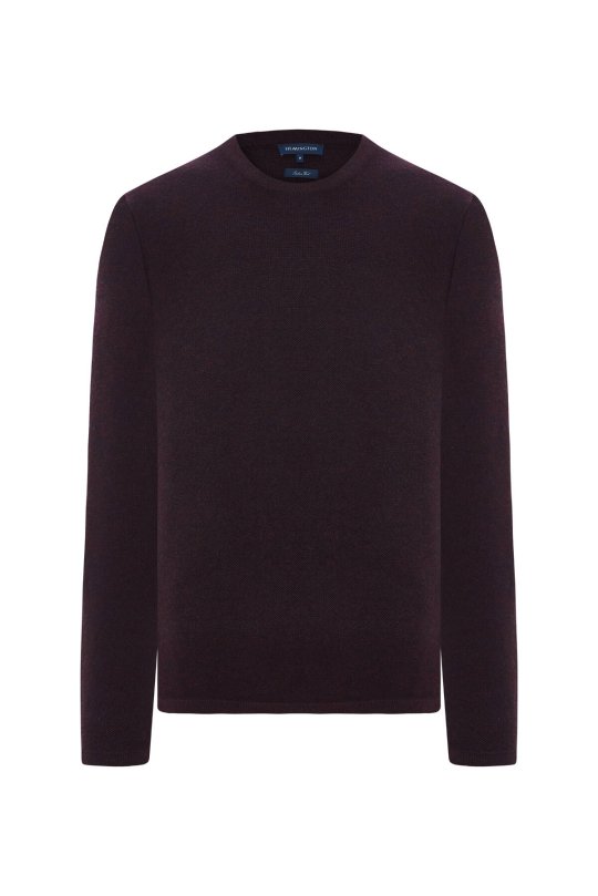 Merino Yünü Şerit Detaylı Bisiklet Yaka Bordo Triko Kazak