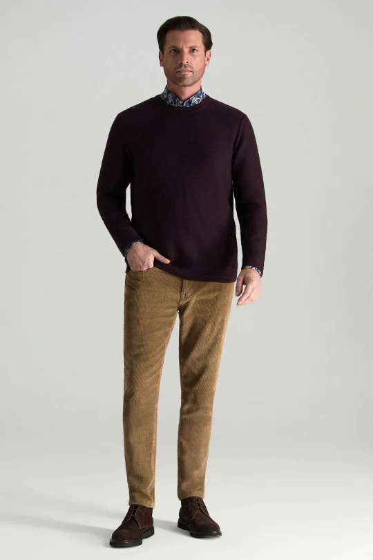 Hemington - Merino Yünü Şerit Detaylı Bisiklet Yaka Bordo Triko Kazak (1)