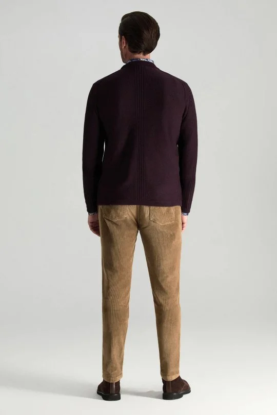 Hemington - Merino Yünü Şerit Detaylı Bisiklet Yaka Bordo Triko Kazak (4)