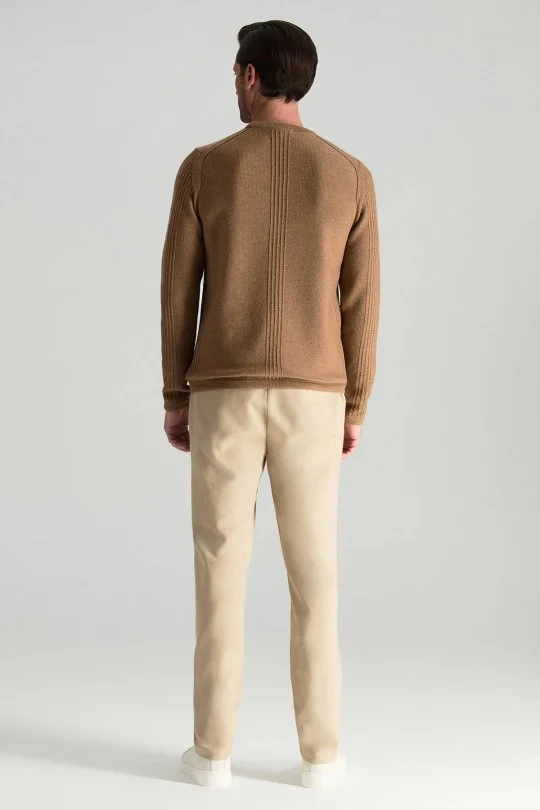 Hemington - Merino Yünü Şerit Detaylı Bisiklet Yaka Camel Triko Kazak (4)