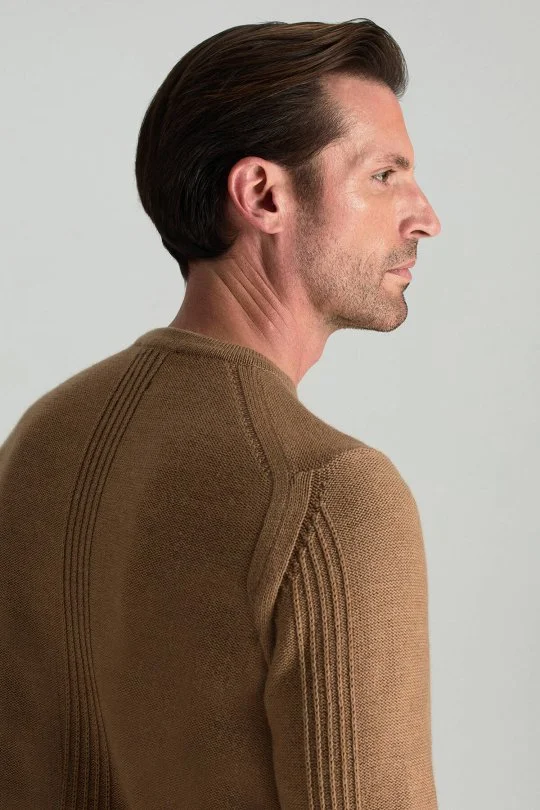 Hemington - Merino Yünü Şerit Detaylı Bisiklet Yaka Camel Triko Kazak (5)