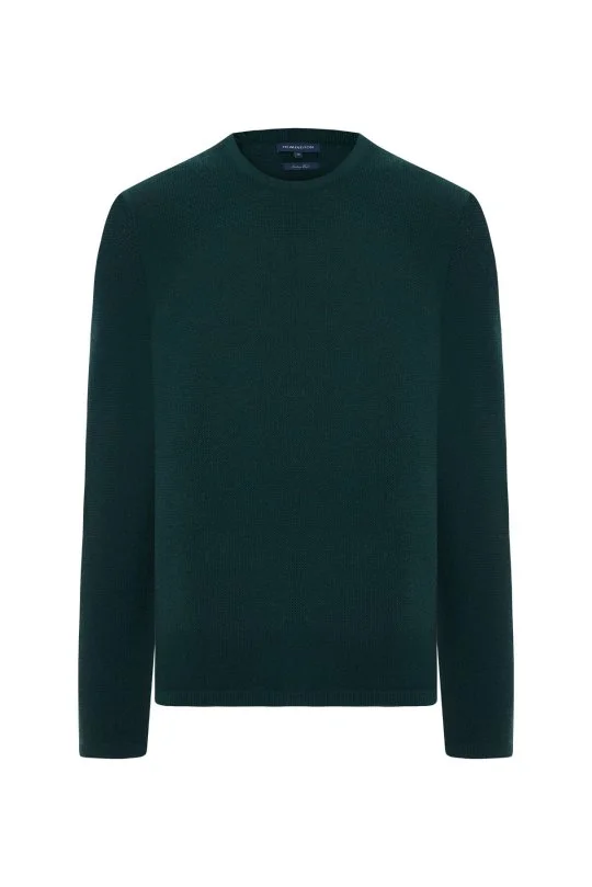 Hemington - Merino Yünü Şerit Detaylı Bisiklet Yaka Koyu Yeşil Triko Kazak (7)