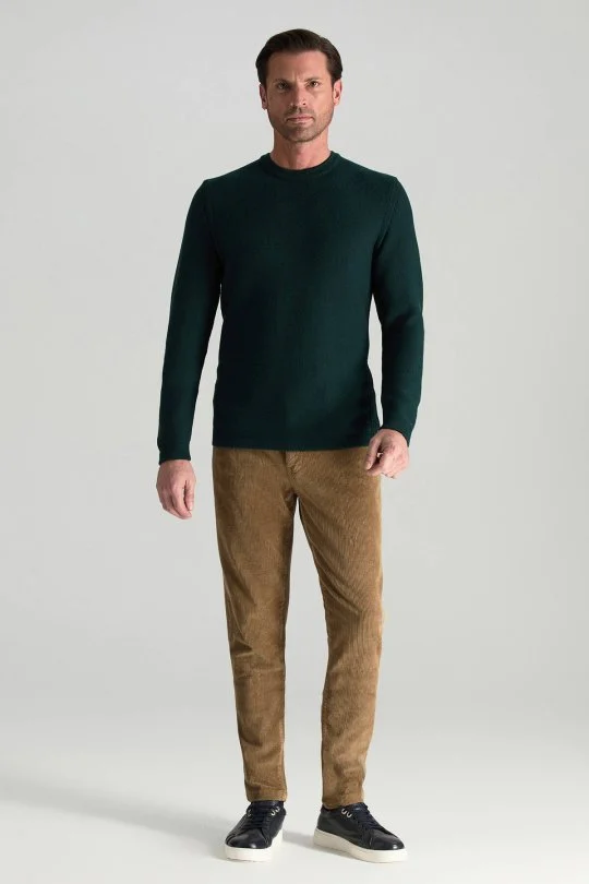 Hemington - Merino Yünü Şerit Detaylı Bisiklet Yaka Koyu Yeşil Triko Kazak (2)