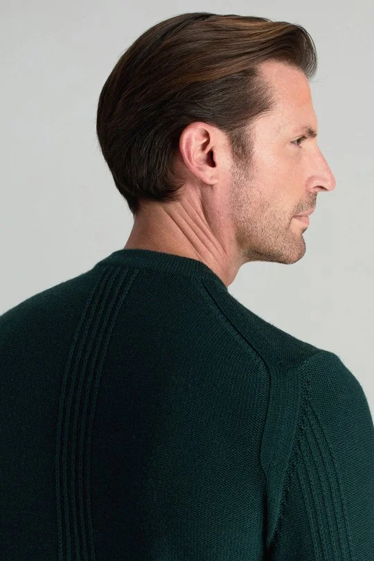 Hemington - Merino Yünü Şerit Detaylı Bisiklet Yaka Koyu Yeşil Triko Kazak (6)
