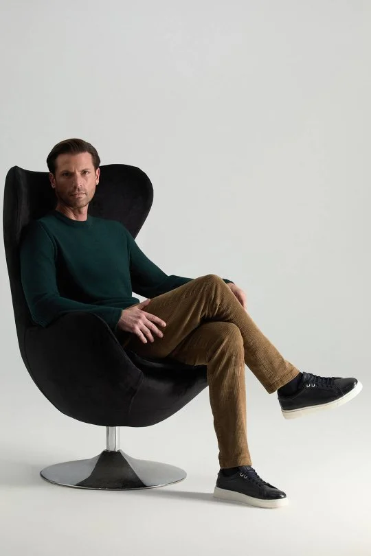 Hemington - Merino Yünü Şerit Detaylı Bisiklet Yaka Koyu Yeşil Triko Kazak