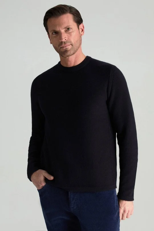 Hemington - Merino Yünü Şerit Detaylı Bisiklet Yaka Lacivert Triko Kazak (1)