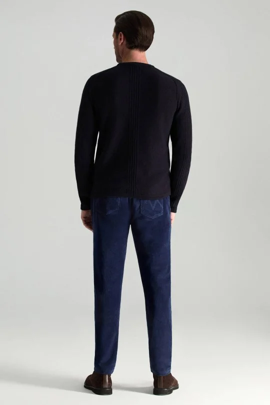 Hemington - Merino Yünü Şerit Detaylı Bisiklet Yaka Lacivert Triko Kazak (4)