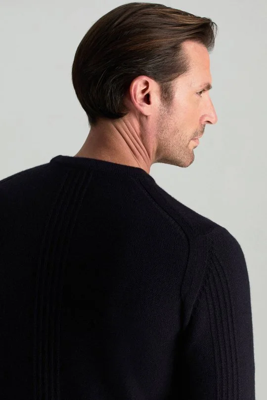 Hemington - Merino Yünü Şerit Detaylı Bisiklet Yaka Lacivert Triko Kazak (5)