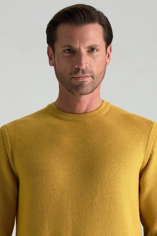 Hemington - Merino Yünü Şerit Detaylı Bisiklet Yaka Sarı Triko Kazak (2)