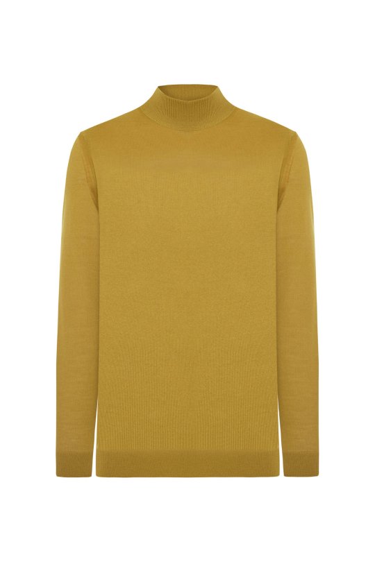 Merino Yünü Yarım Balıkçı Yaka Sarı Triko
