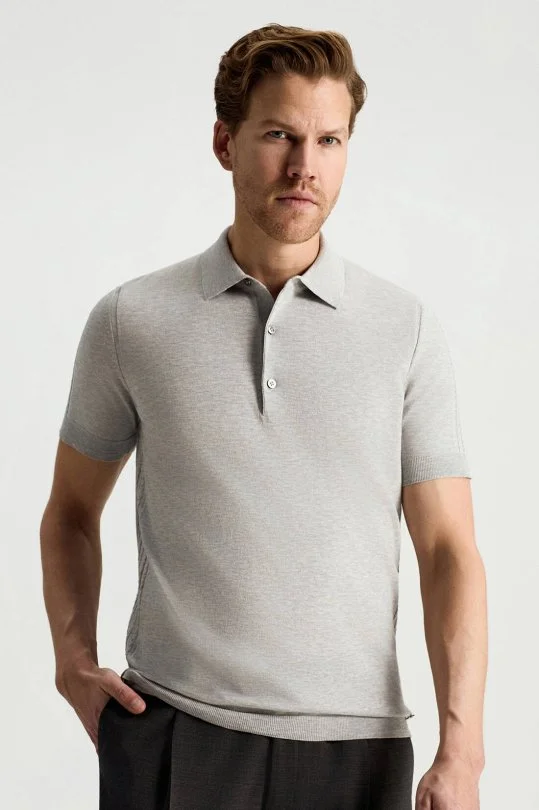 Merserize Pamuk Açık Gri Essential Triko Polo