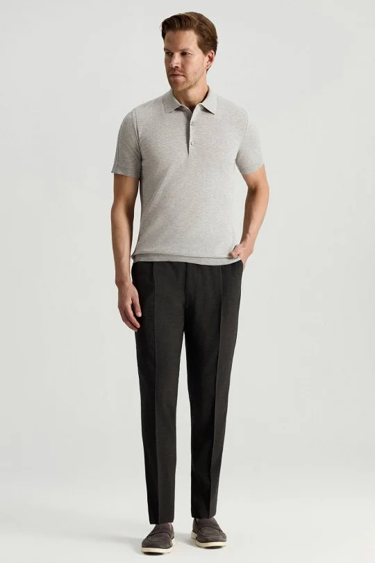 Merserize Pamuk Açık Gri Essential Triko Polo