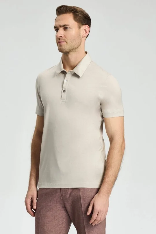 Hemington - Merserize Pamuk Açık Bej Polo Yaka T-Shirt (5)