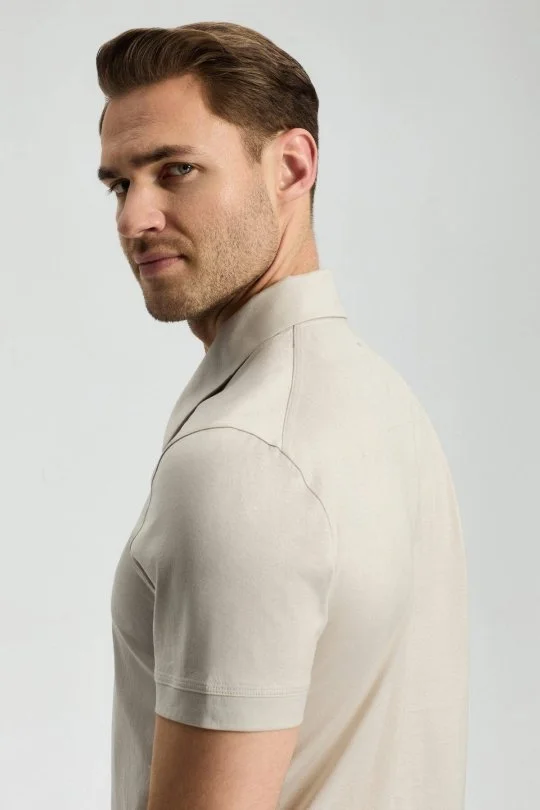 Hemington - Merserize Pamuk Açık Bej Polo Yaka T-Shirt (4)