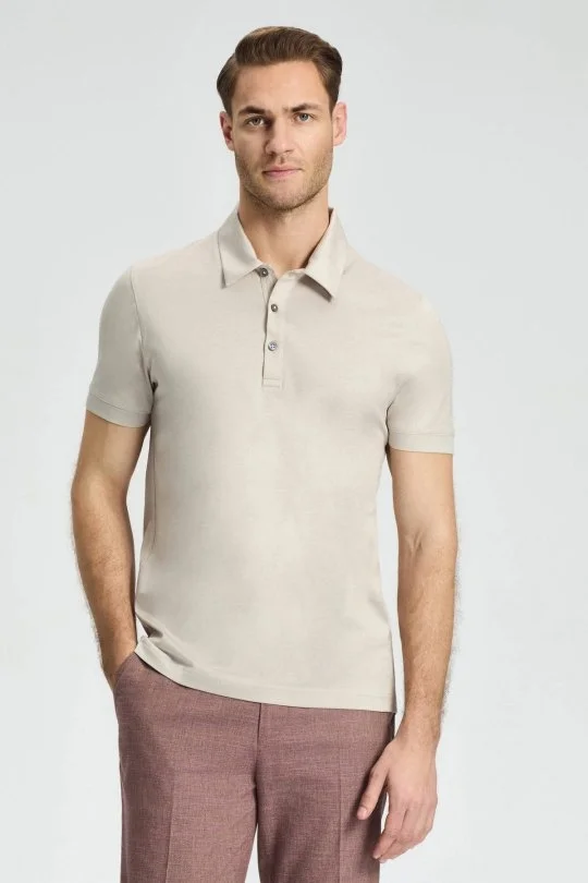 Hemington - Merserize Pamuk Açık Bej Polo Yaka T-Shirt