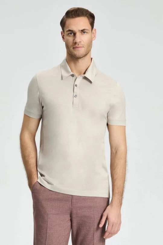 Hemington - Merserize Pamuk Açık Bej Polo Yaka T-Shirt (1)