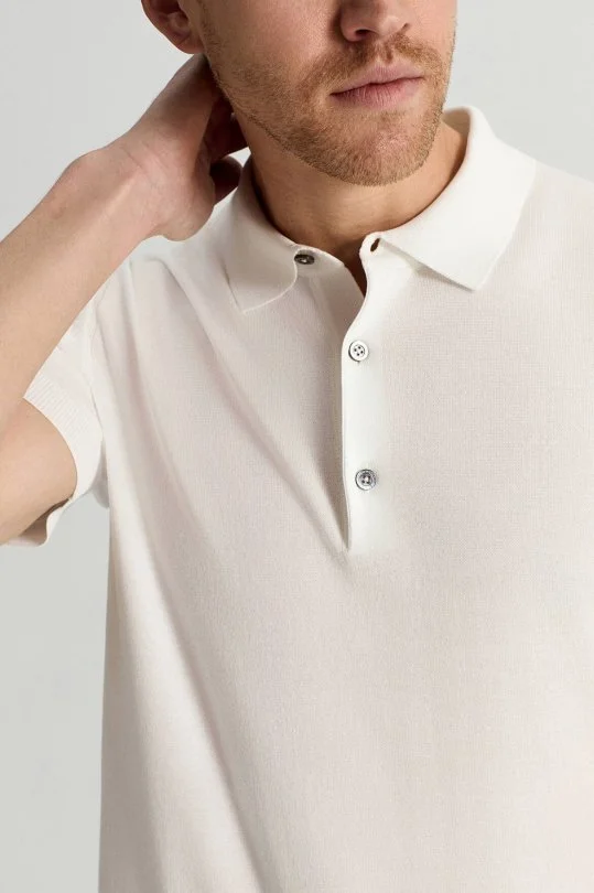 Merserize Pamuk Beyaz Essential Triko Polo