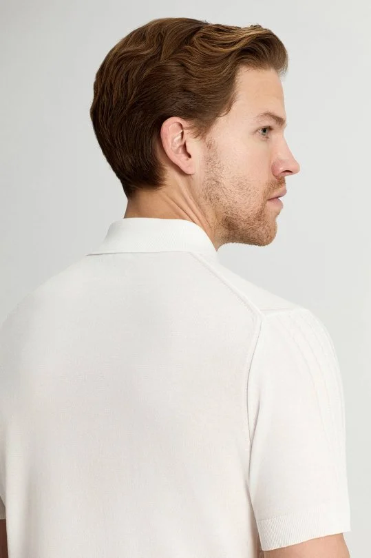 Merserize Pamuk Beyaz Essential Triko Polo