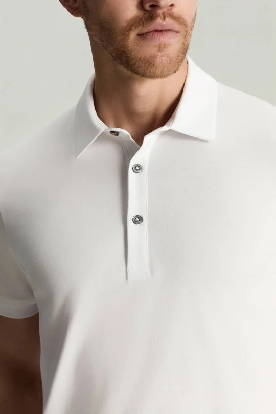 Merserize Pamuk Beyaz Polo Yaka T-Shirt