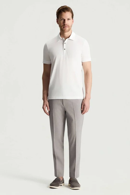 Merserize Pamuk Beyaz Polo Yaka T-Shirt