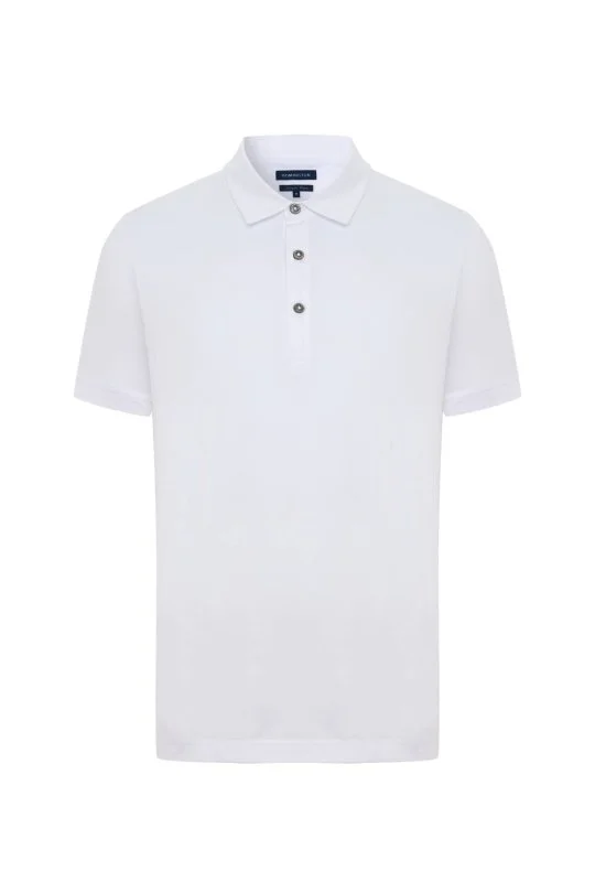 Merserize Pamuk Beyaz Polo Yaka T-Shirt