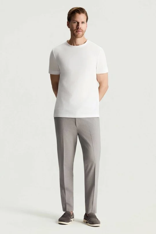 Merserize Pamuk Bisiklet Yaka Beyaz Basic T-Shirt