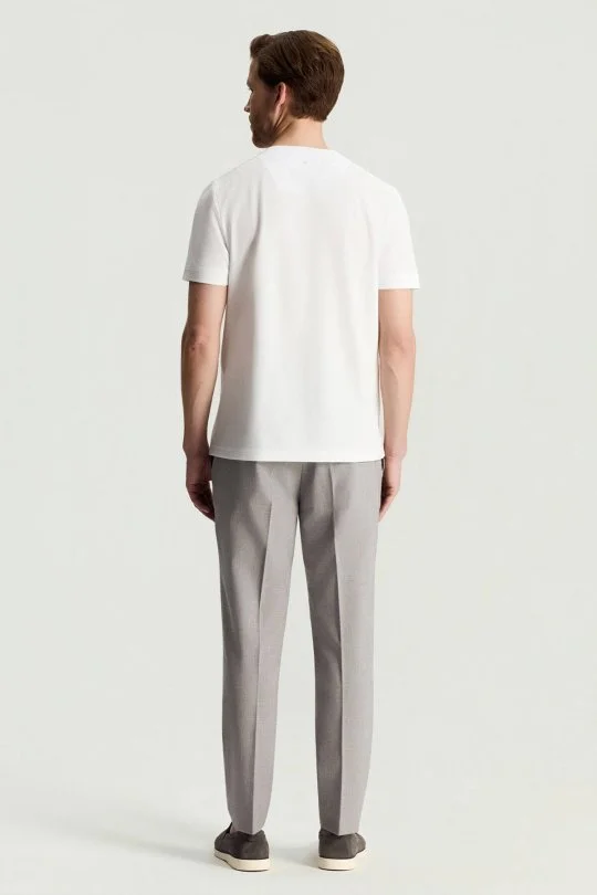 Merserize Pamuk Bisiklet Yaka Beyaz Basic T-Shirt