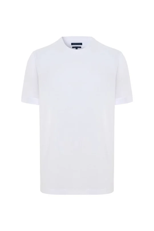 Merserize Pamuk Bisiklet Yaka Beyaz Basic T-Shirt