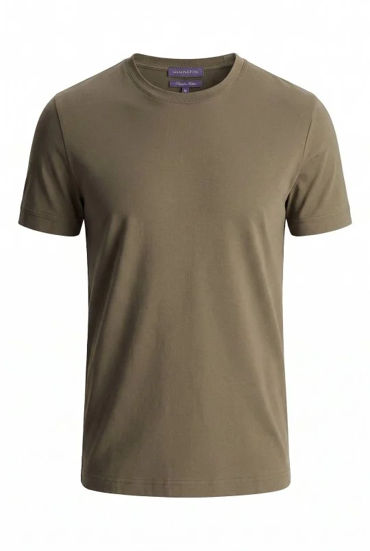 Hemington - Merserize Pamuk Bisiklet Yaka Haki Basic T-Shirt (6)