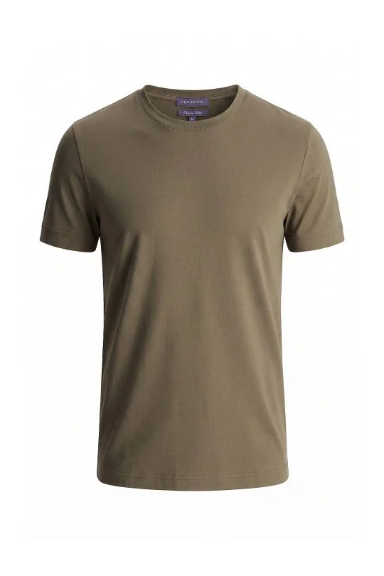 Hemington - Merserize Pamuk Bisiklet Yaka Haki Basic T-Shirt (6)