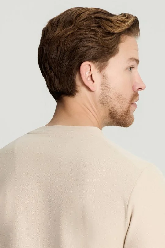 Merserize Pamuk Bisiklet Yaka Krem Basic T-Shirt