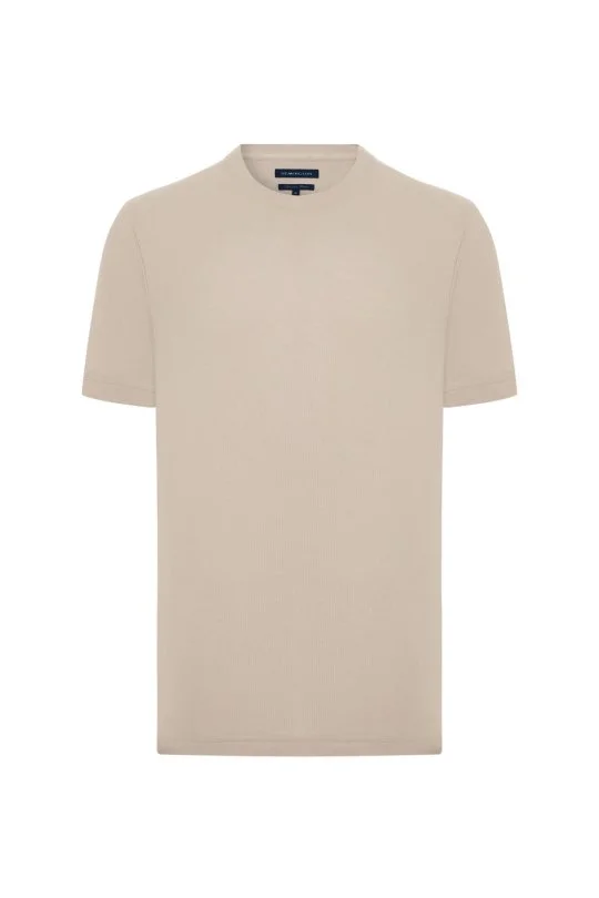 Merserize Pamuk Bisiklet Yaka Krem Basic T-Shirt