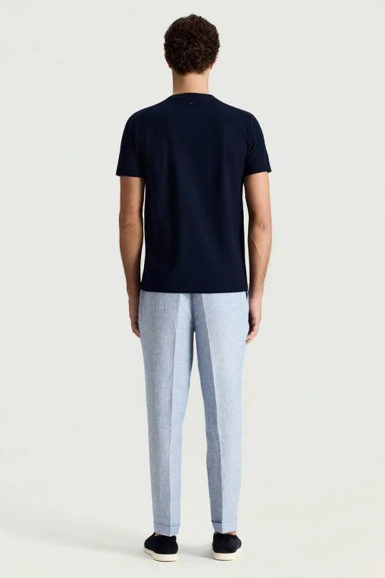 Merserize Pamuk Bisiklet Yaka Lacivert Basic T-Shirt