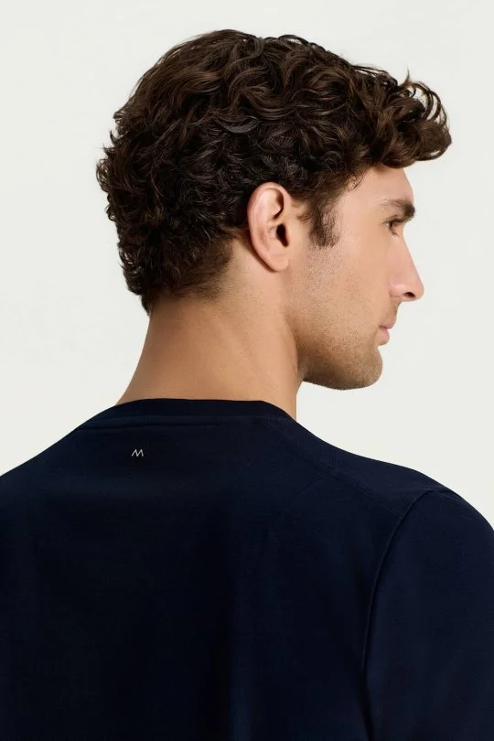 Merserize Pamuk Bisiklet Yaka Lacivert Basic T-Shirt