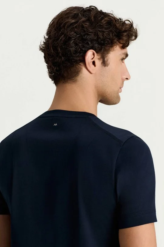 Merserize Pamuk Bisiklet Yaka Lacivert T-Shirt