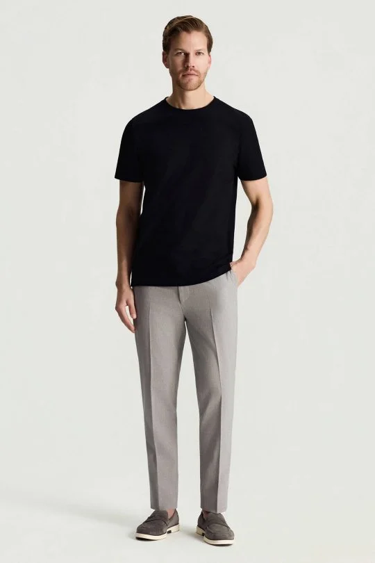 Merserize Pamuk Bisiklet Yaka Siyah Basic T-Shirt