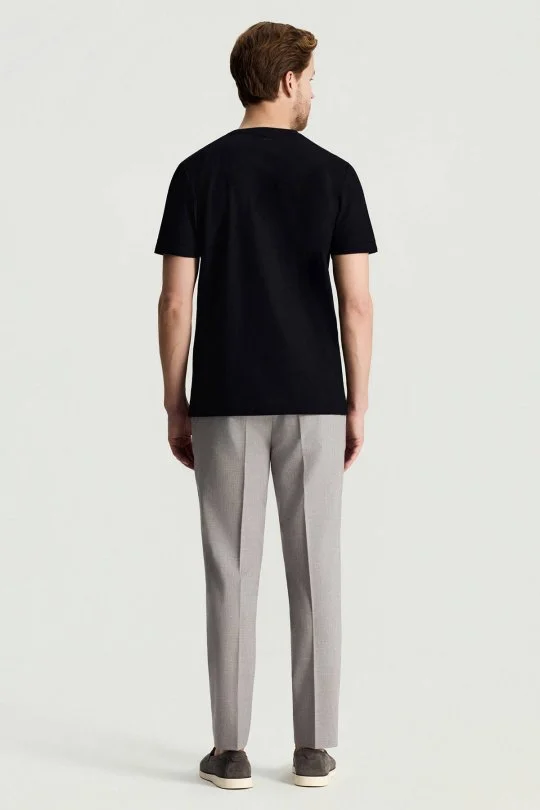 Merserize Pamuk Bisiklet Yaka Siyah Basic T-Shirt