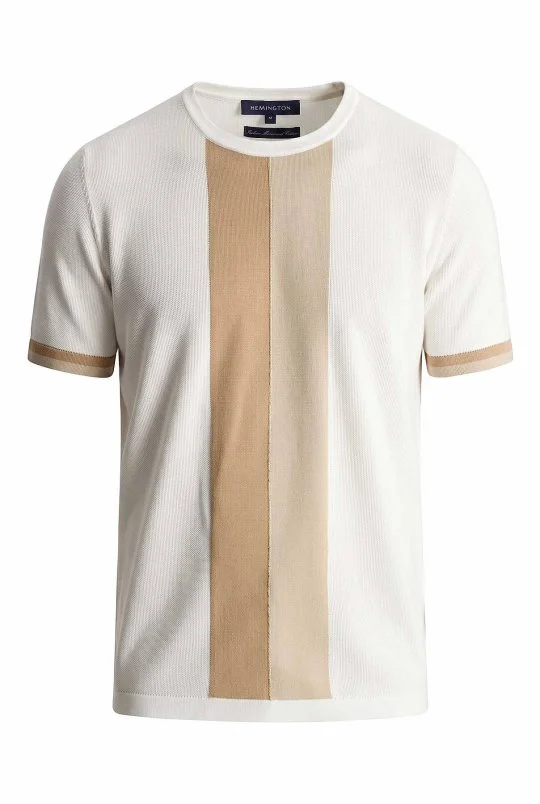 Hemington - Merserize Pamuk Blok Detaylı Bisiklet Yaka Beyaz-Bej Triko T-Shirt (6)