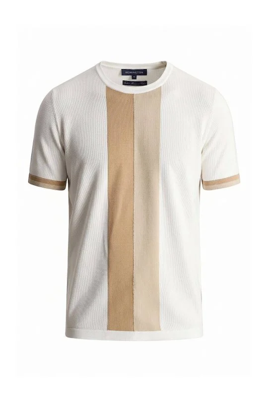 Hemington - Merserize Pamuk Blok Detaylı Bisiklet Yaka Beyaz-Bej Triko T-Shirt (6)