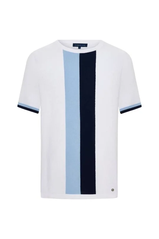Hemington - Merserize Pamuk Blok Detaylı Bisiklet Yaka Beyaz-Mavi Triko T-Shirt (6)