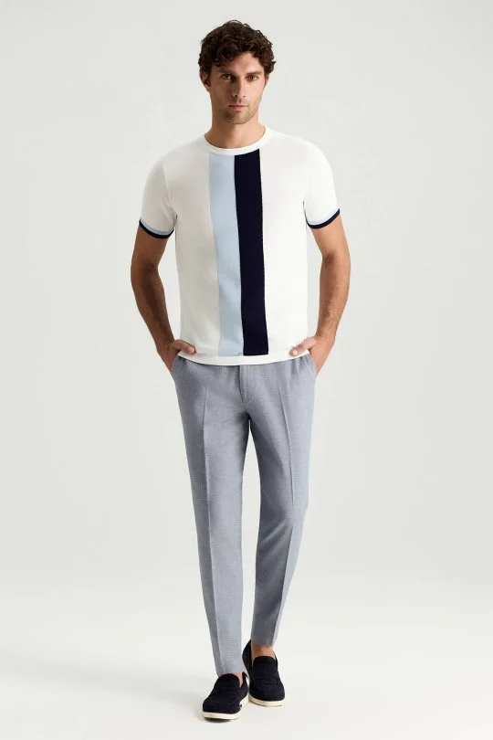 Hemington - Merserize Pamuk Blok Detaylı Bisiklet Yaka Beyaz Triko T-Shirt (2)