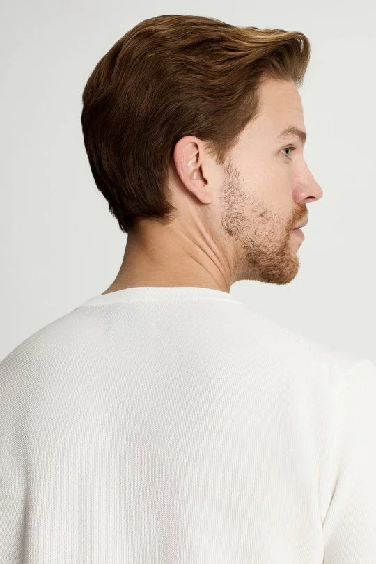 Hemington - Merserize Pamuk Blok Detaylı Bisiklet Yaka Krem Triko T-Shirt (4)