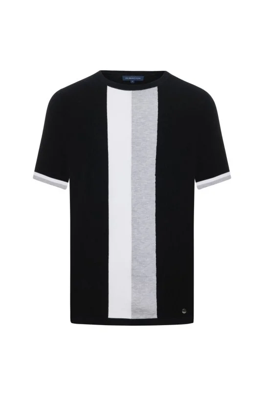 Hemington - Merserize Pamuk Blok Detaylı Bisiklet Yaka Siyah-Gri Triko T-Shirt (6)