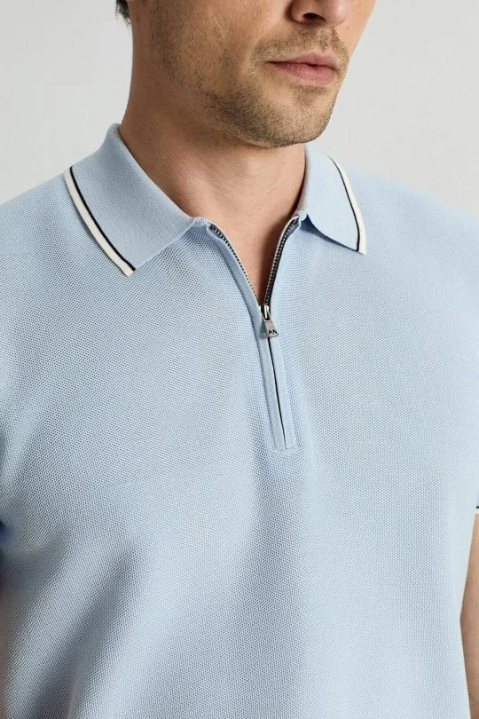 Hemington - Merserize Pamuk Fermuar Detaylı Açık Mavi Triko Polo (3)