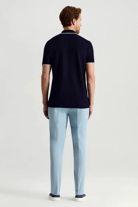 Merserize Pamuk Fermuar Detaylı Lacivert Triko Polo