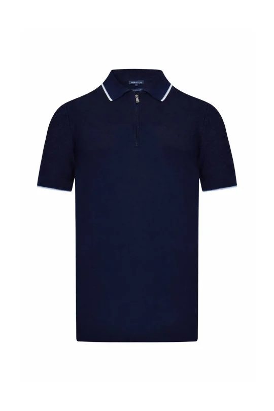 Hemington - Merserize Pamuk Fermuar Detaylı Lacivert Triko Polo (6)