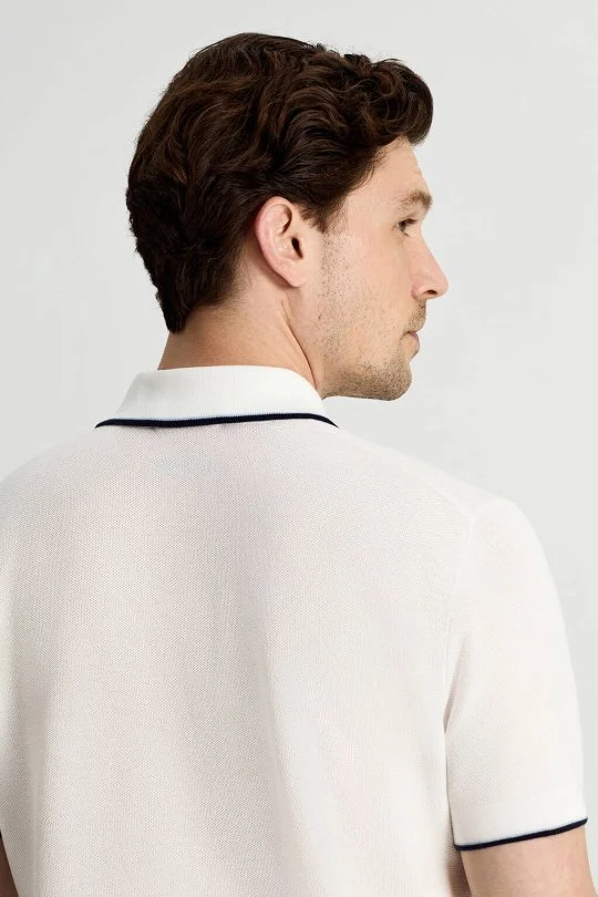 Hemington - Merserize Pamuk Fermuar Yaka Beyaz Triko Polo (5)