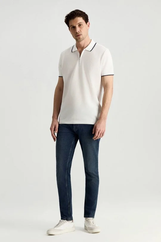 Hemington - Merserize Pamuk Fermuar Yaka Beyaz Triko Polo (2)